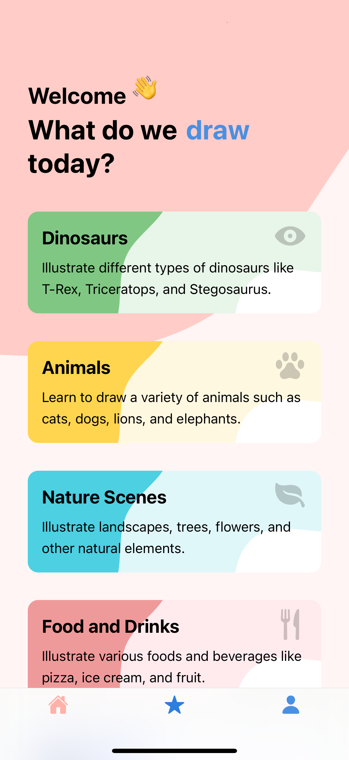 Learn to Draw Dinosaurs, Yummy Treats, Rocket Ships & More! home screen